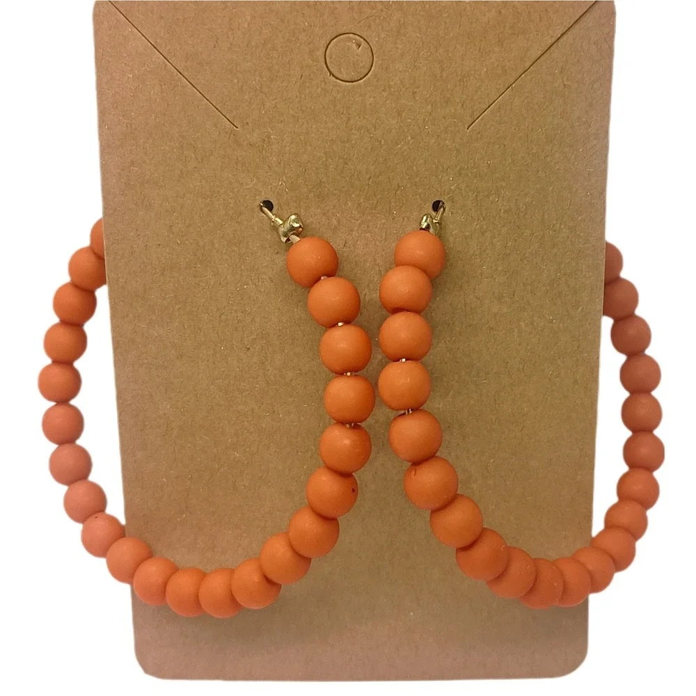 Wooden Beaded‎ Hoop Earrings SKUJ020